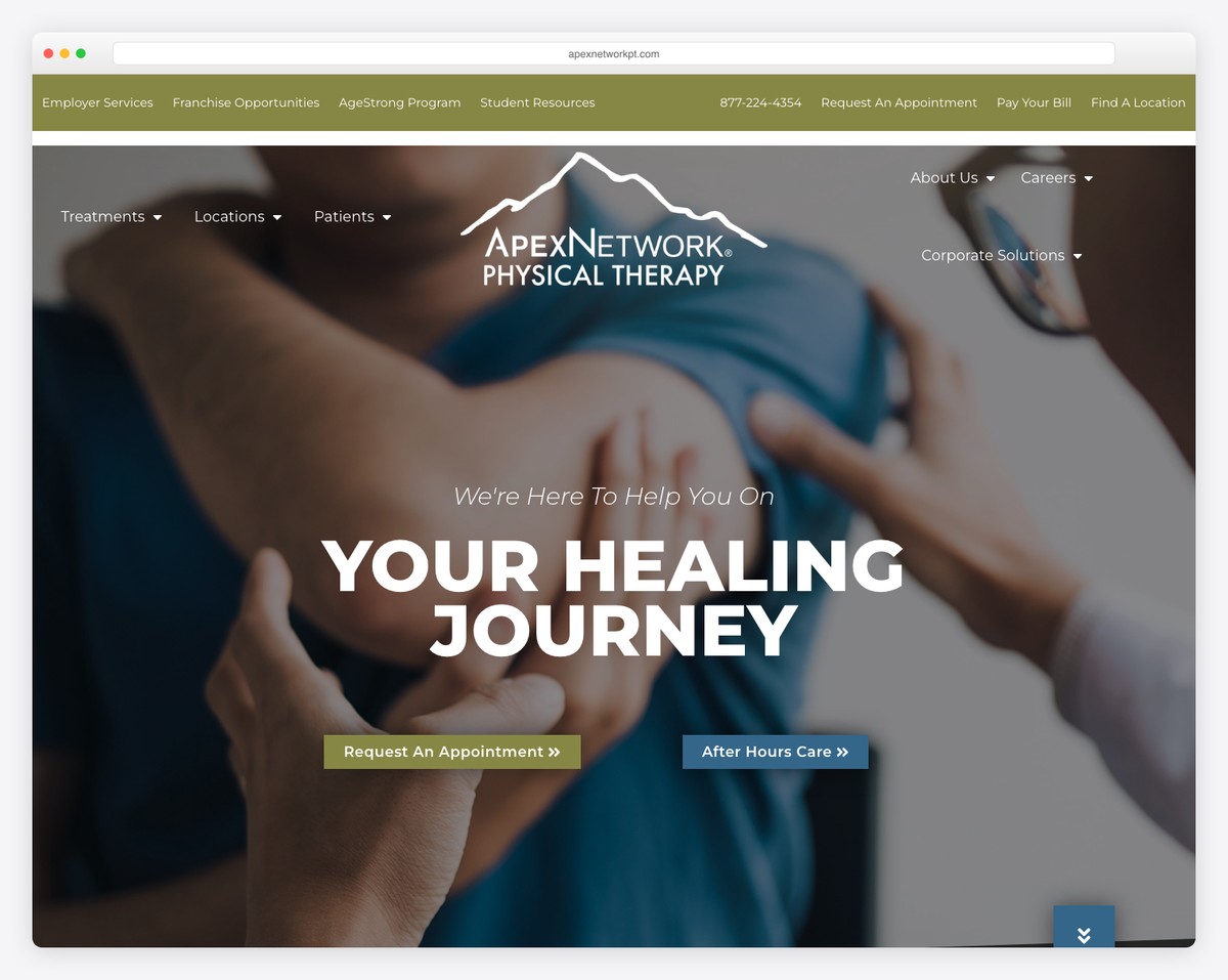 apexnetwork physical therapy website example