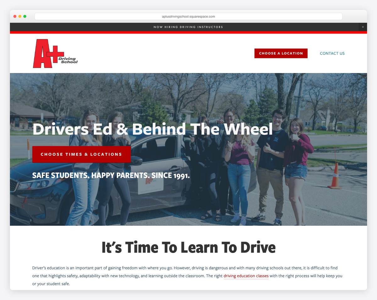 a+ driving school website example