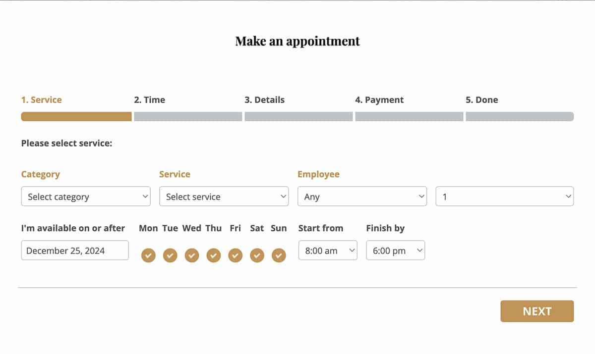 Appointment booking system for barber shop websites