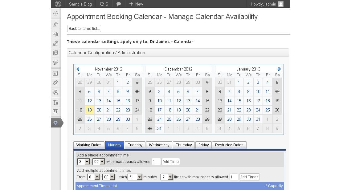 appointment booking calendar