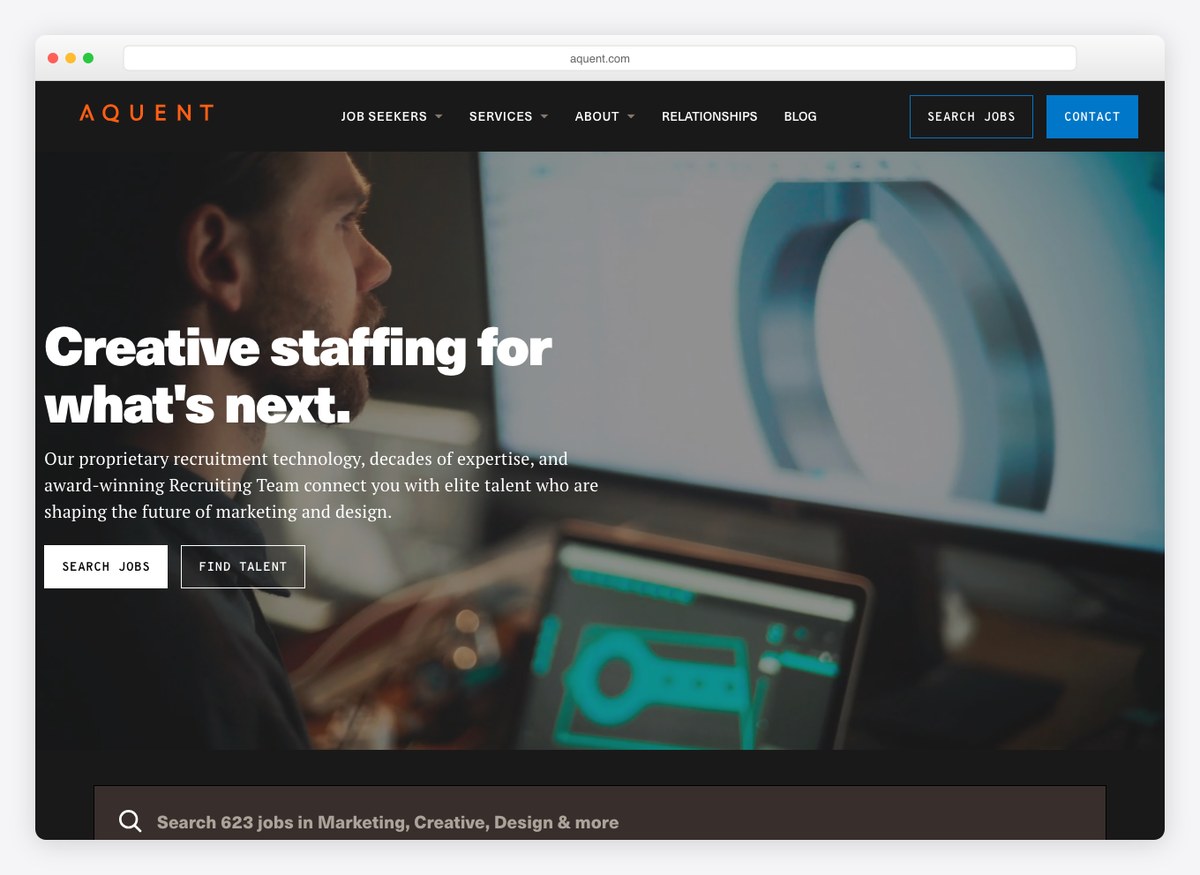Aquent recruitment website homepage
