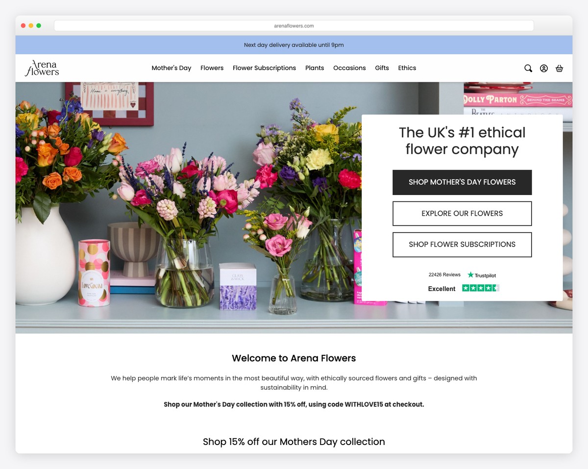 arena flowers website example