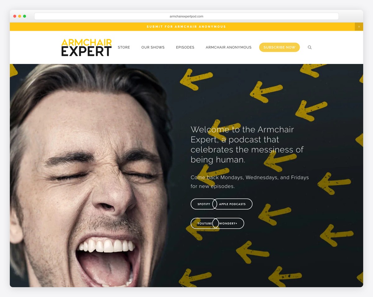 armchair expert podcast website example