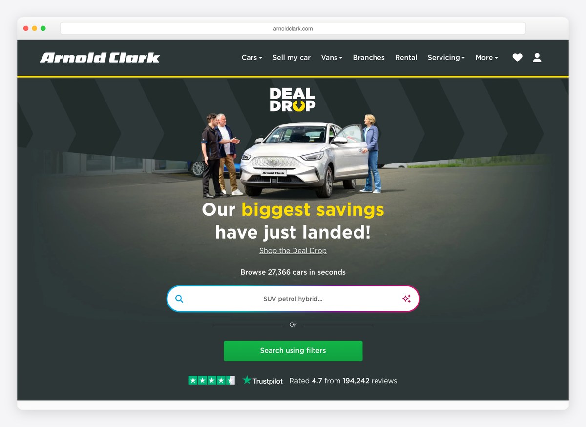Arnold Clark car dealer website homepage