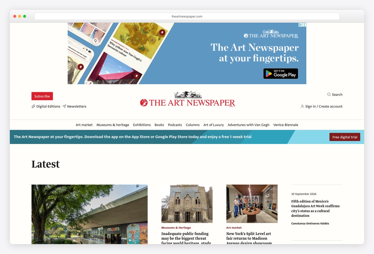 The Art Newspaper homepage design