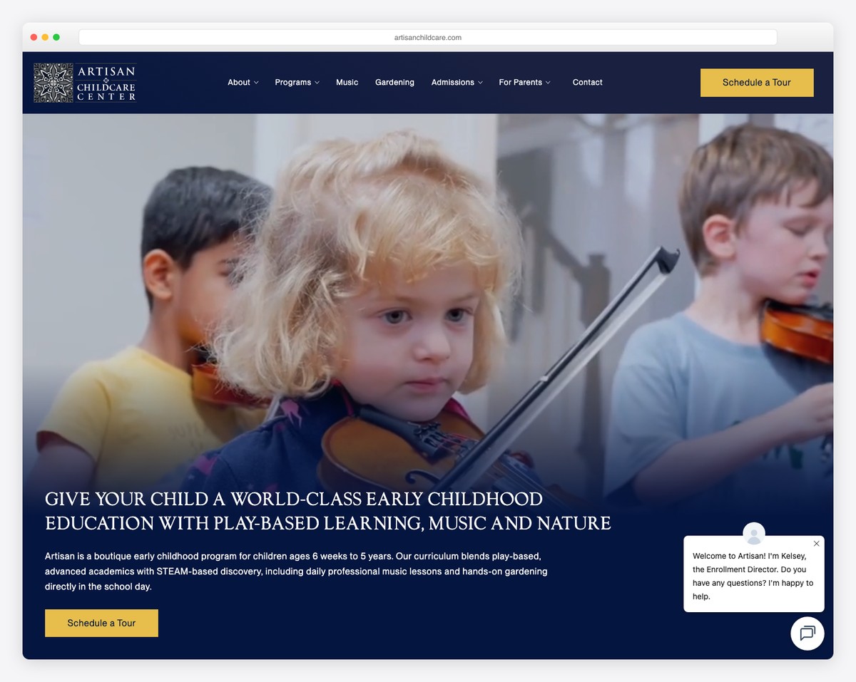 artisan childcare center website example
