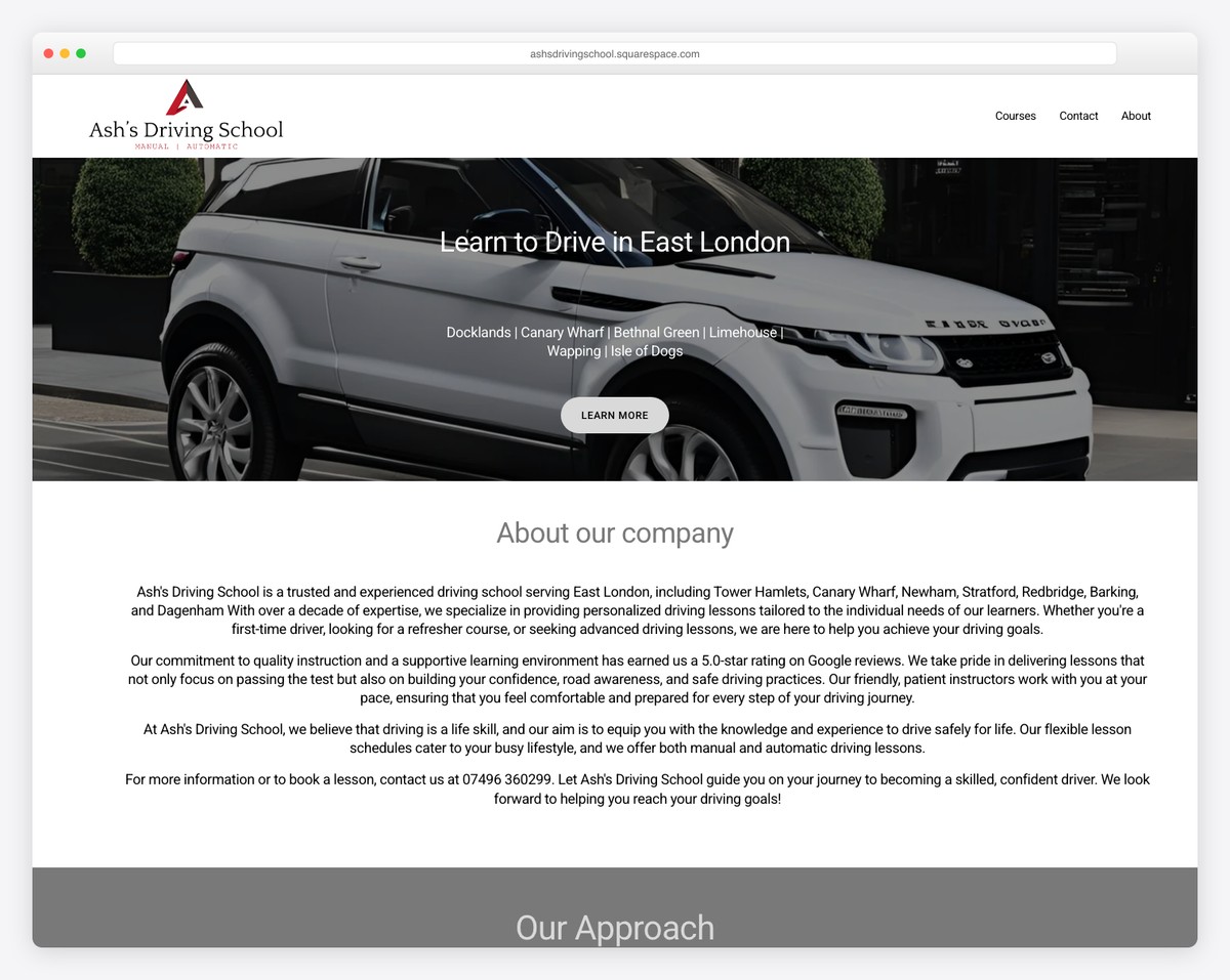 ash's driving school website example