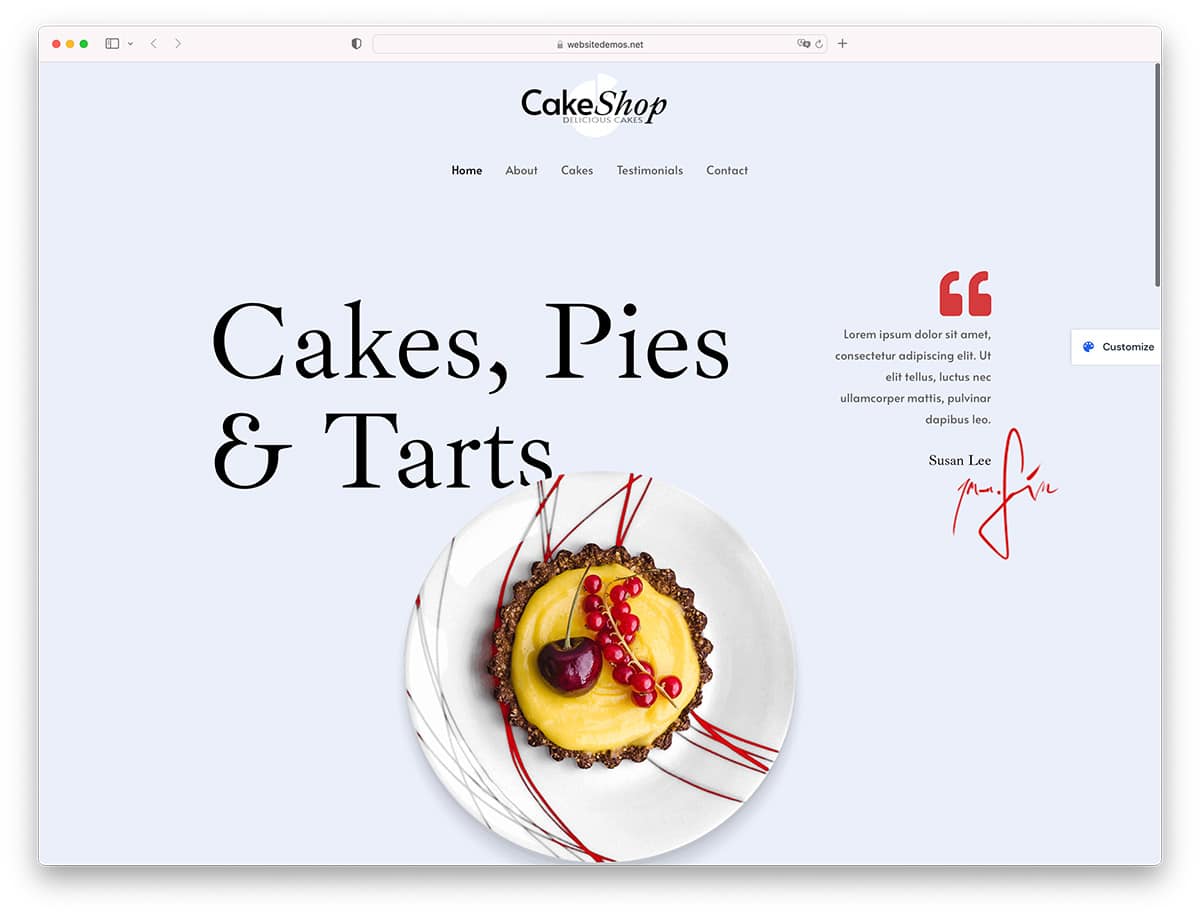 astra - minimal WordPress theme for cake shops