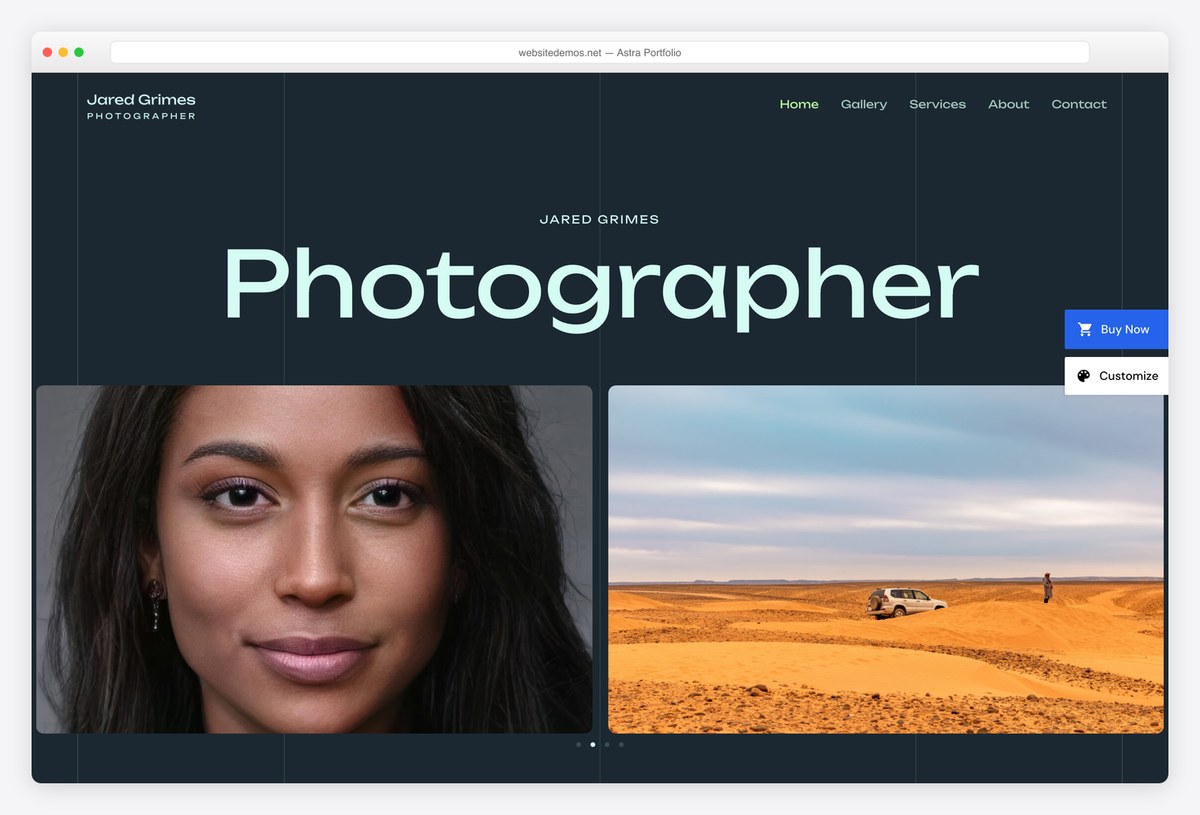 Astra Portfolio Photographer free starter site