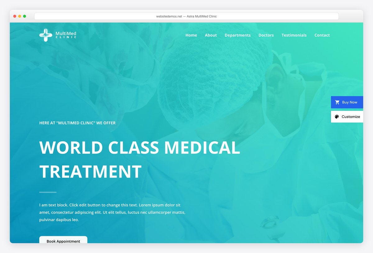 Astra MultiMed Clinic starter template for a medical website