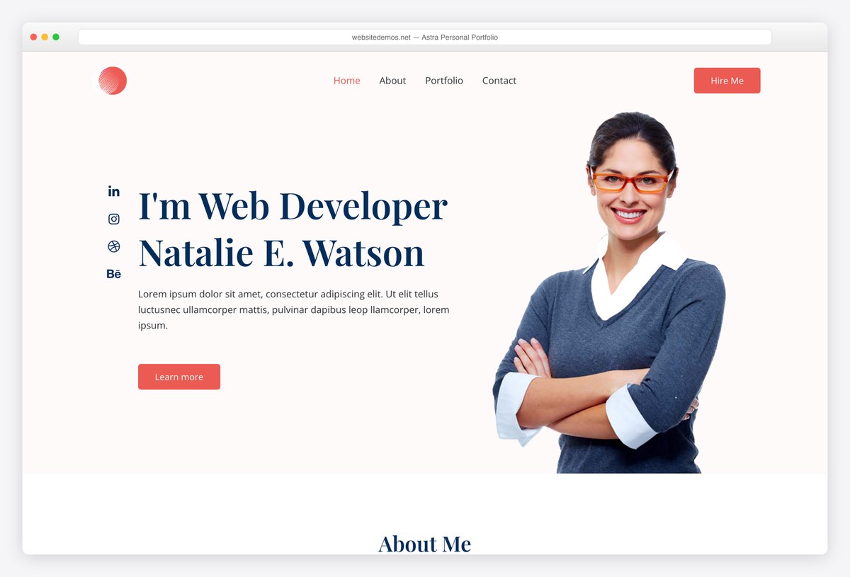 Astra Personal Portfolio free starter site