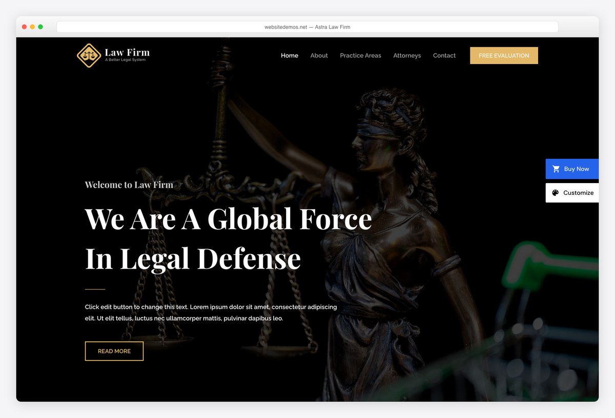 Astra Law Firm starter template for an attorney website