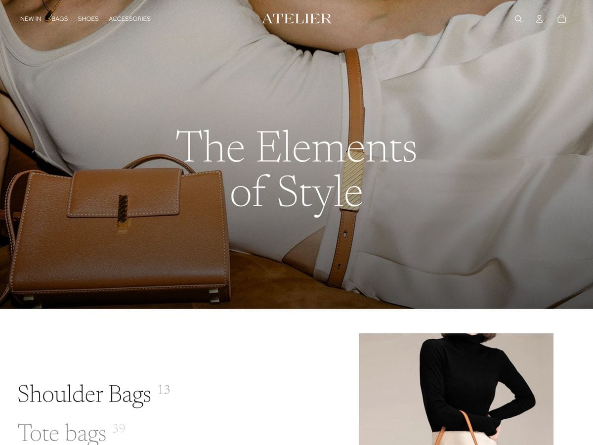 Atelier free Shopify theme homepage for a luxury leather accessories brand
