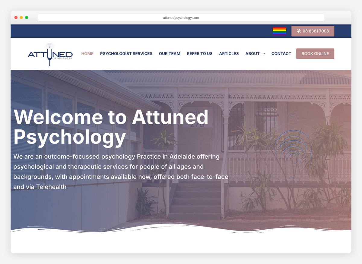 Attuned Psychology therapist website homepage