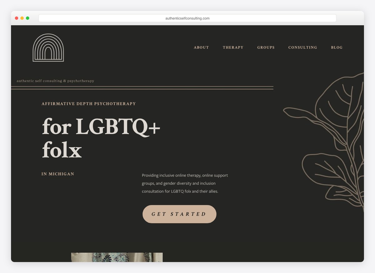 Authentic Self Consulting therapist website homepage