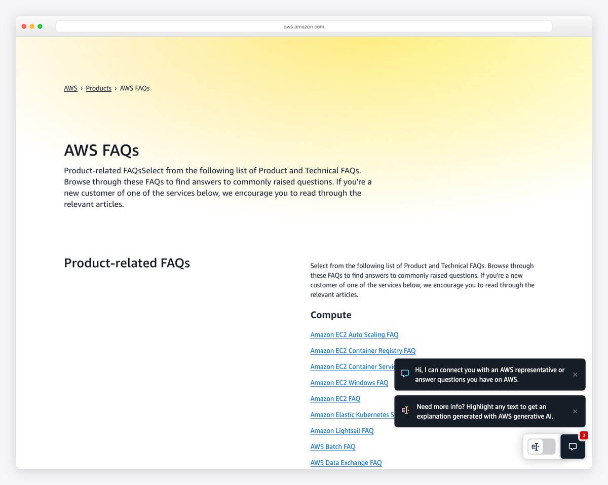 aws faqs page example