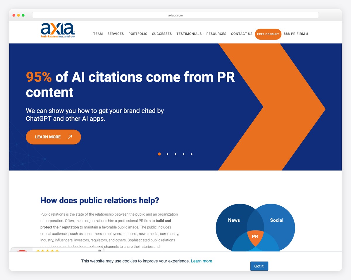 axia public relations website example