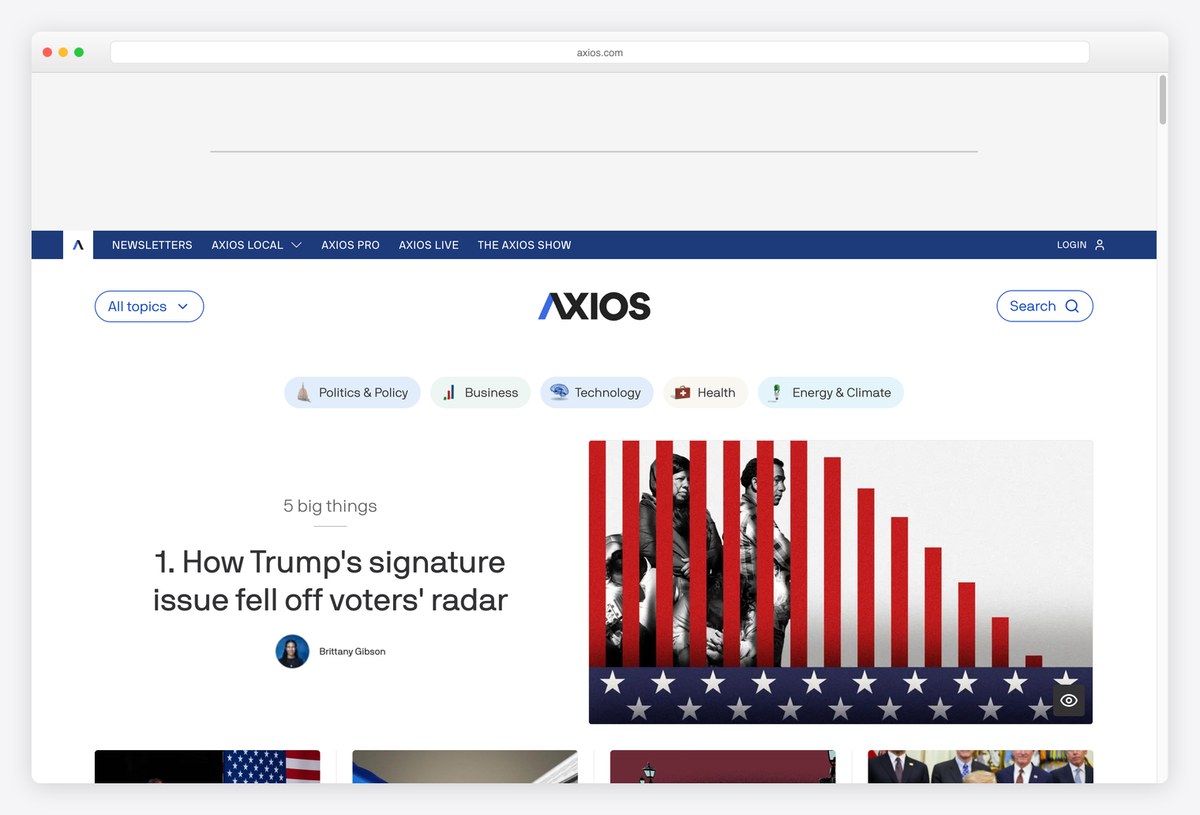 Axios homepage design