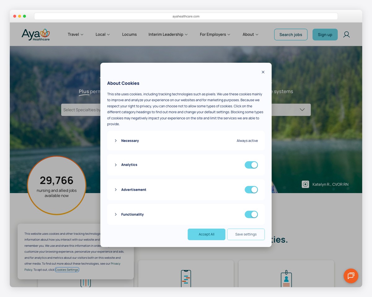 aya healthcare website example