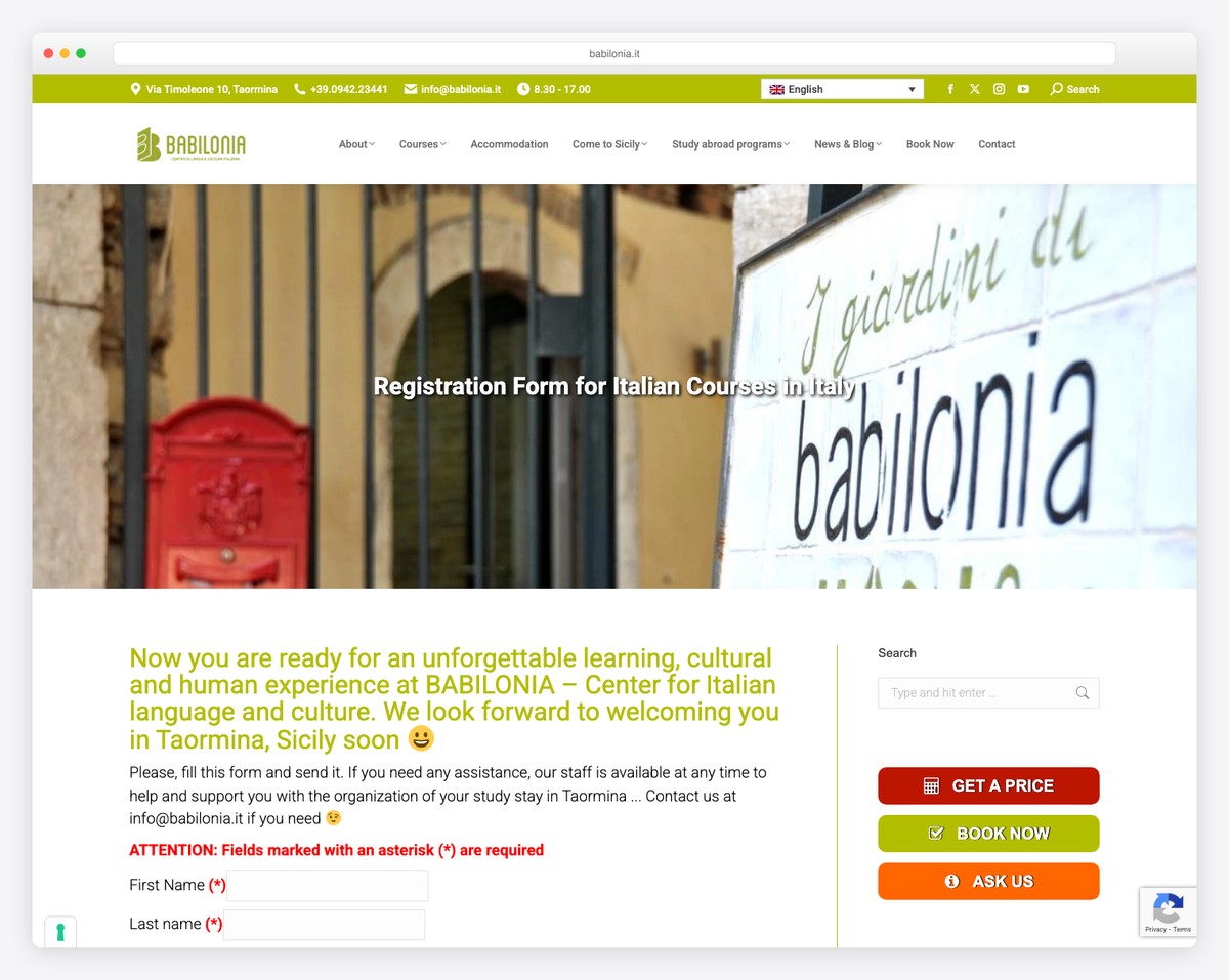 babilonia italian language school website example