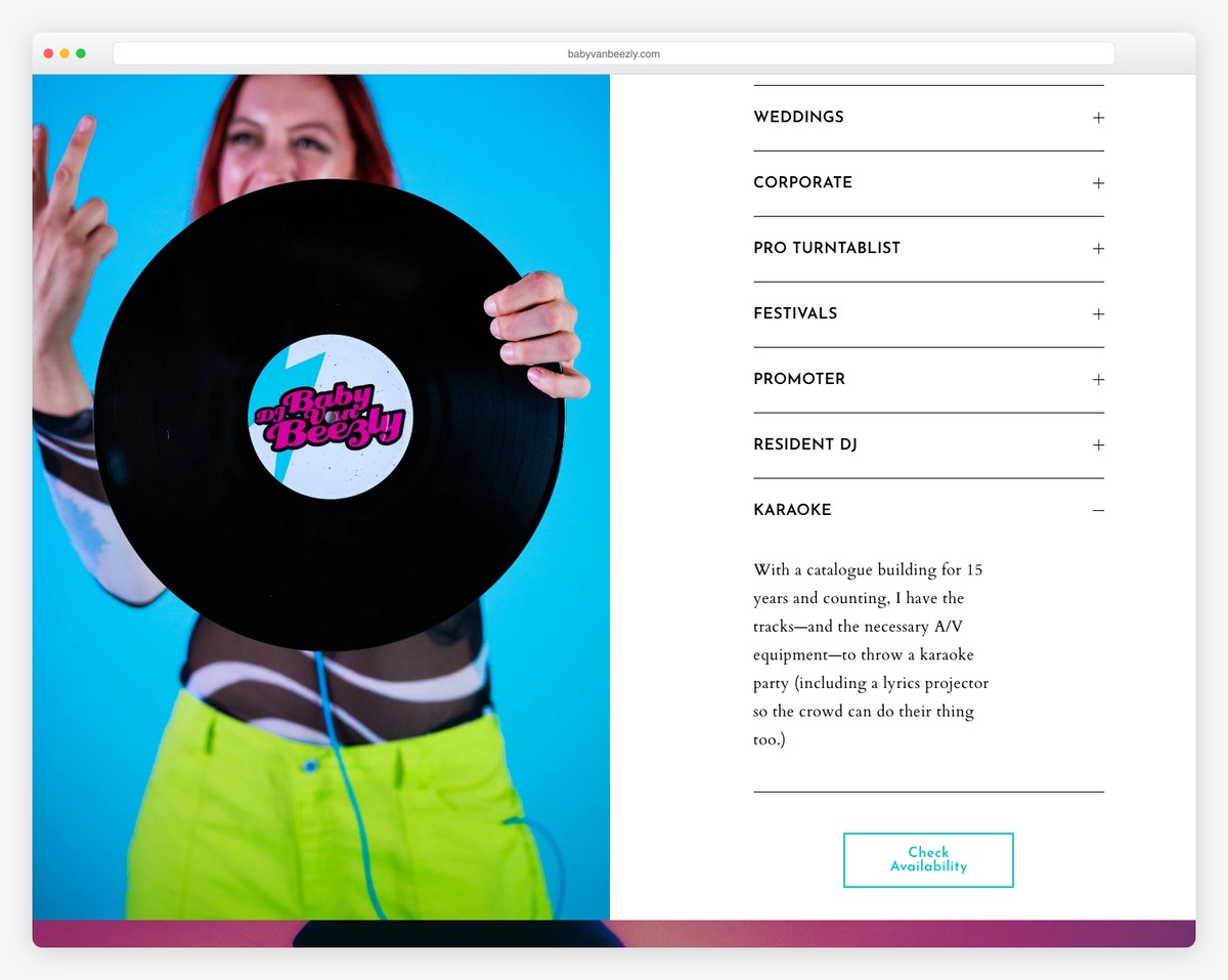 baby van beezly dj website example