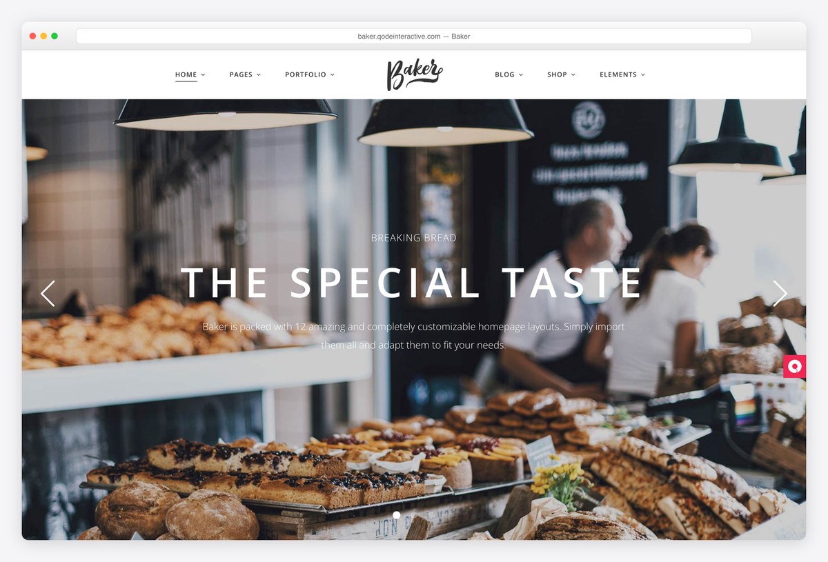 Baker bakery and cake shop WordPress theme demo