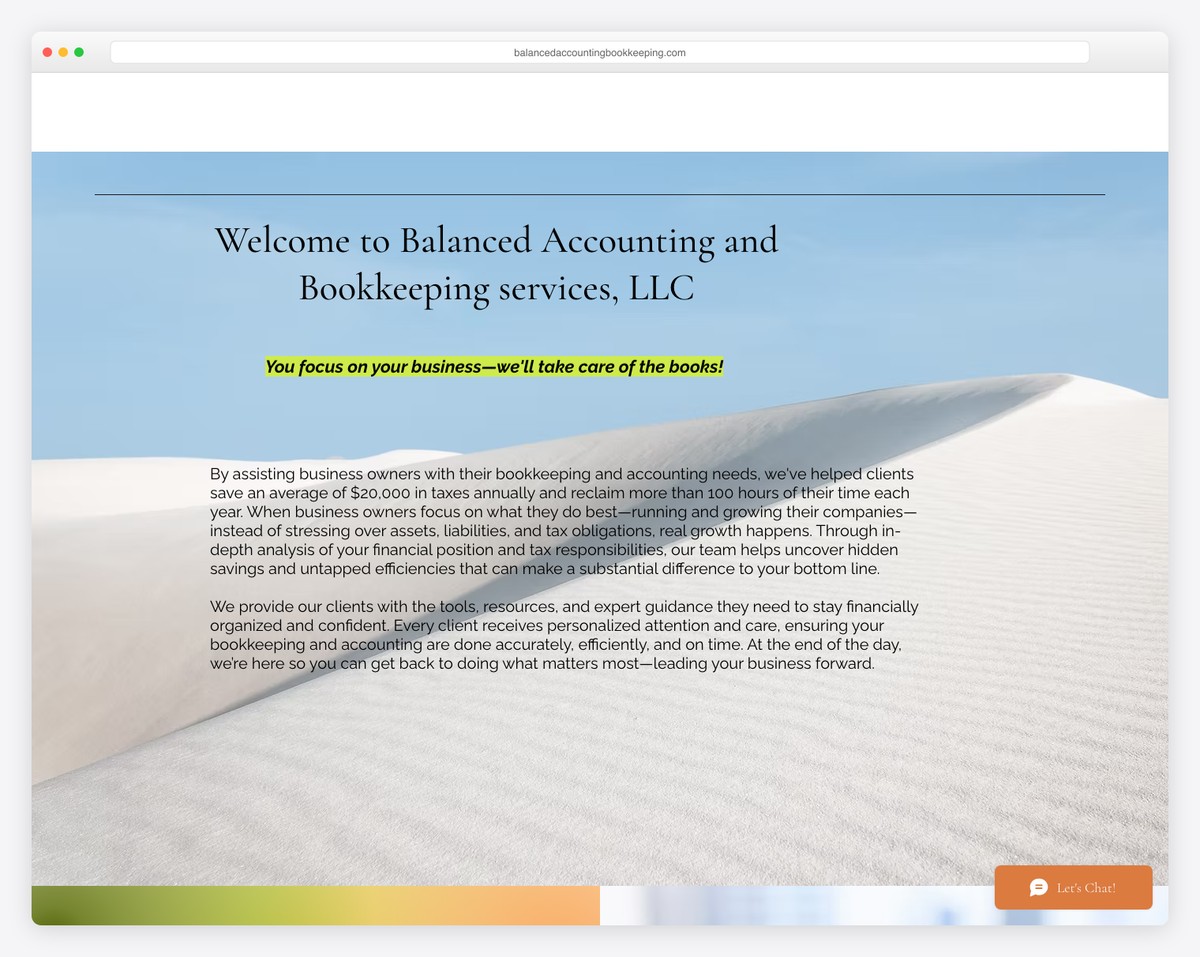 balanced accounting and bookkeeping services website example
