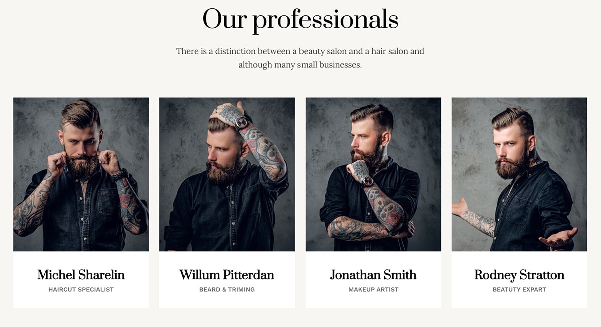 barber profiles for a website
