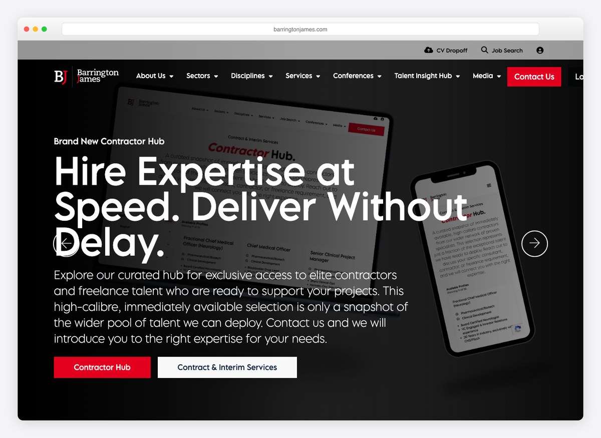 Barrington James recruitment website homepage