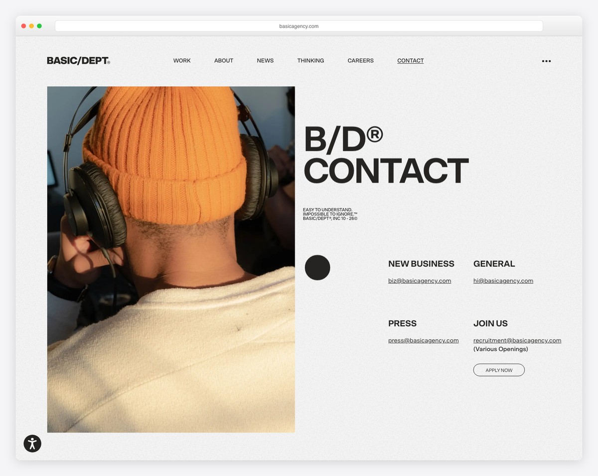 basic dept contact page example