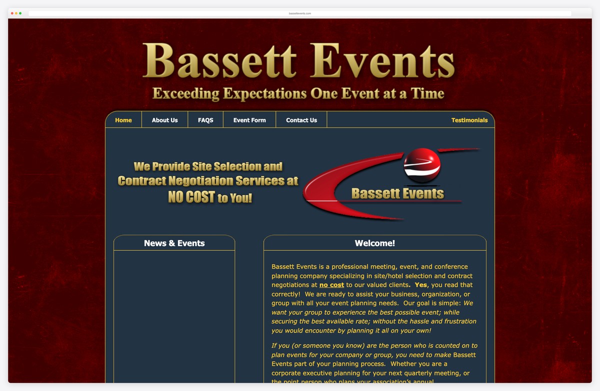 bassett events party planning company website example