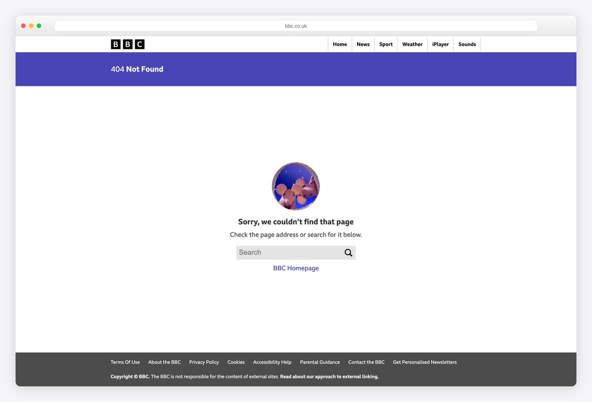 BBC 404 page design