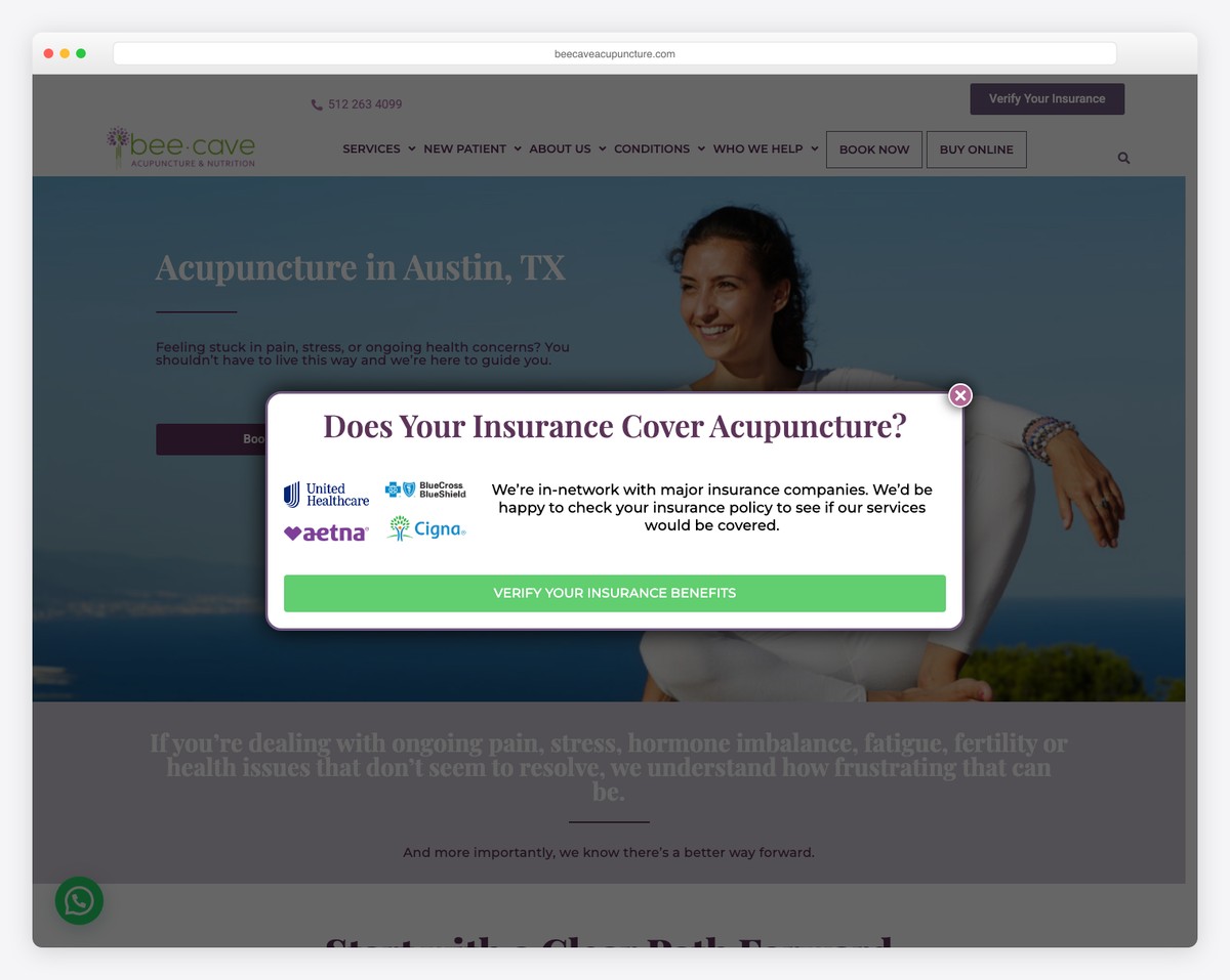 bee cave acupuncture & nutrition website example