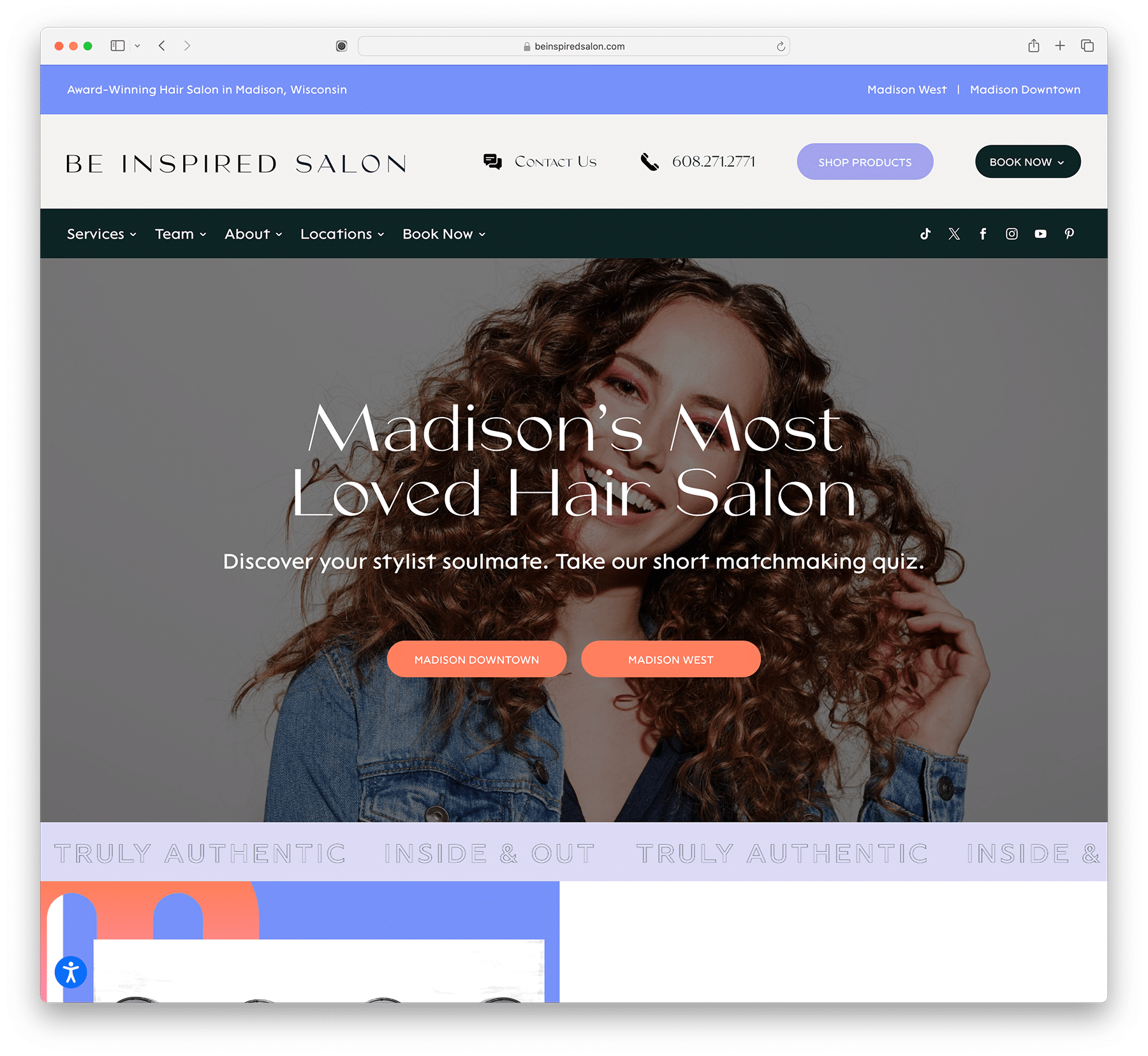 Be Inspired Salon - award winning hair salon website