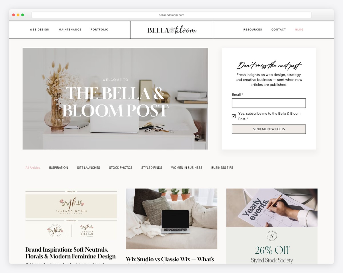 bella and bloom wix blog example