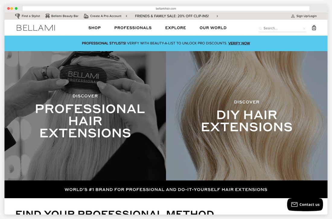 bellami hair website example
