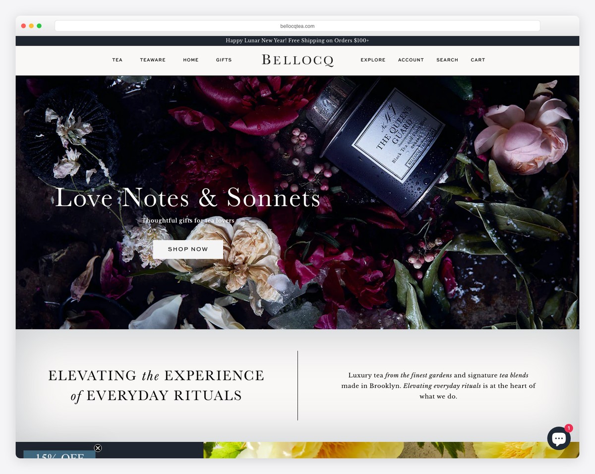 bellocq tea atelier website example