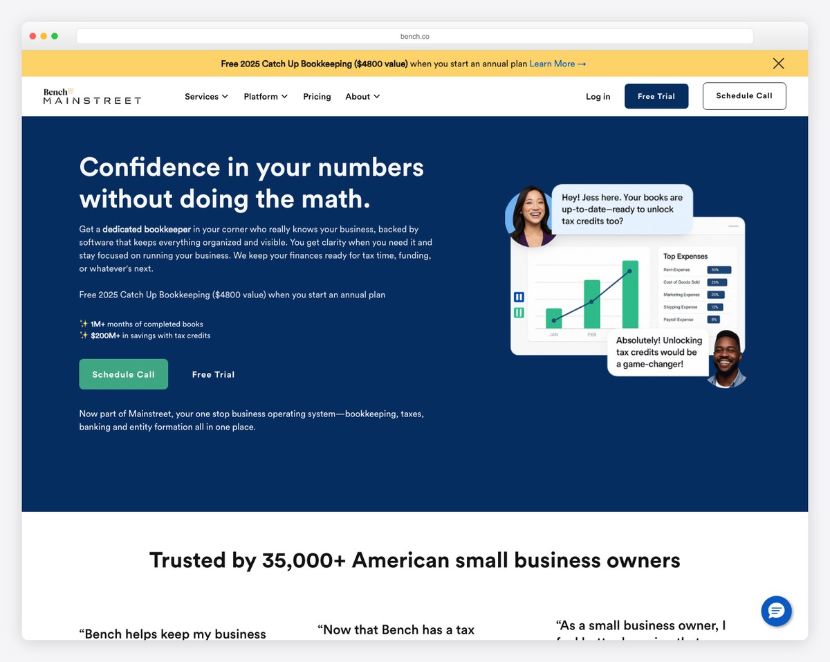 bench (mainstreet) website example