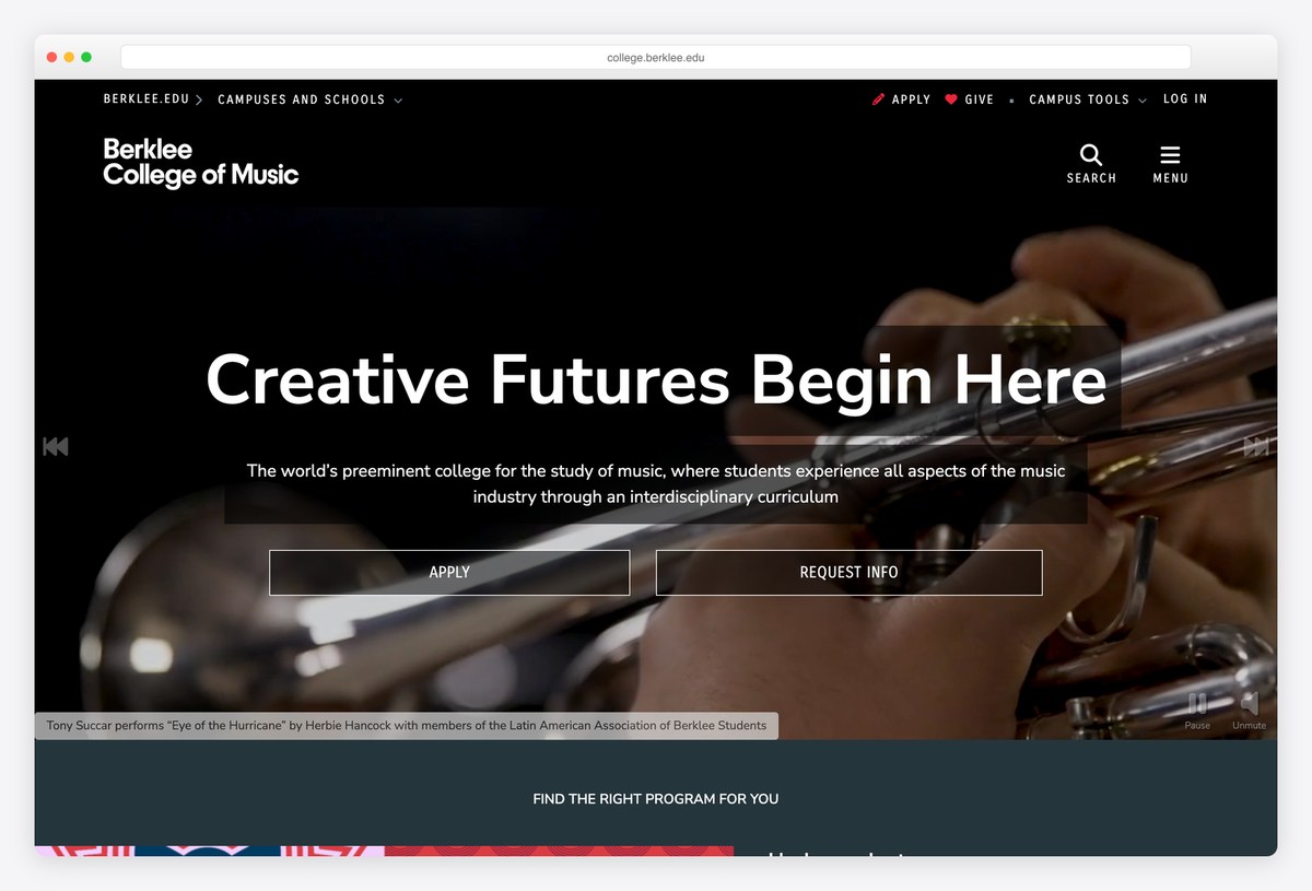 Berklee College of Music homepage design