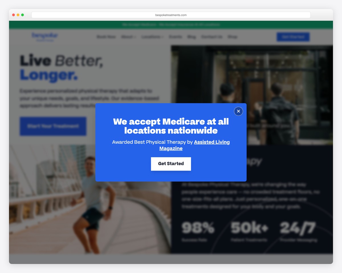 bespoke treatments physical therapy website example