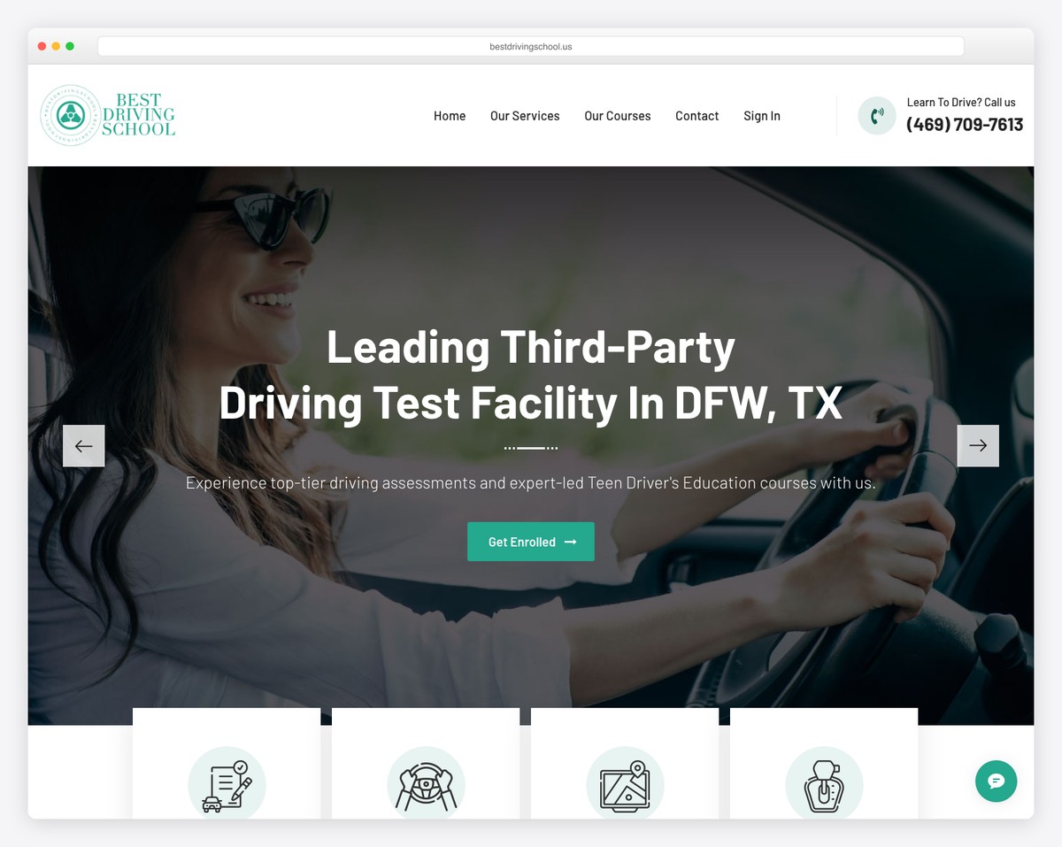 best driving school website example