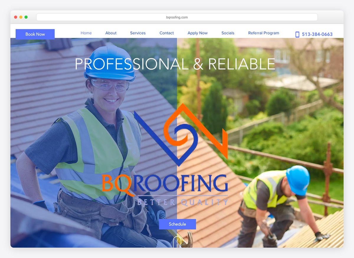Better Quality Roofing (BQ Roofing) roofing company website homepage