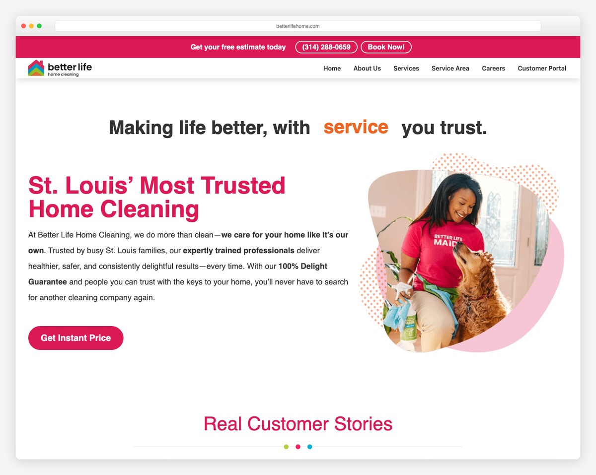 better life home cleaning website example