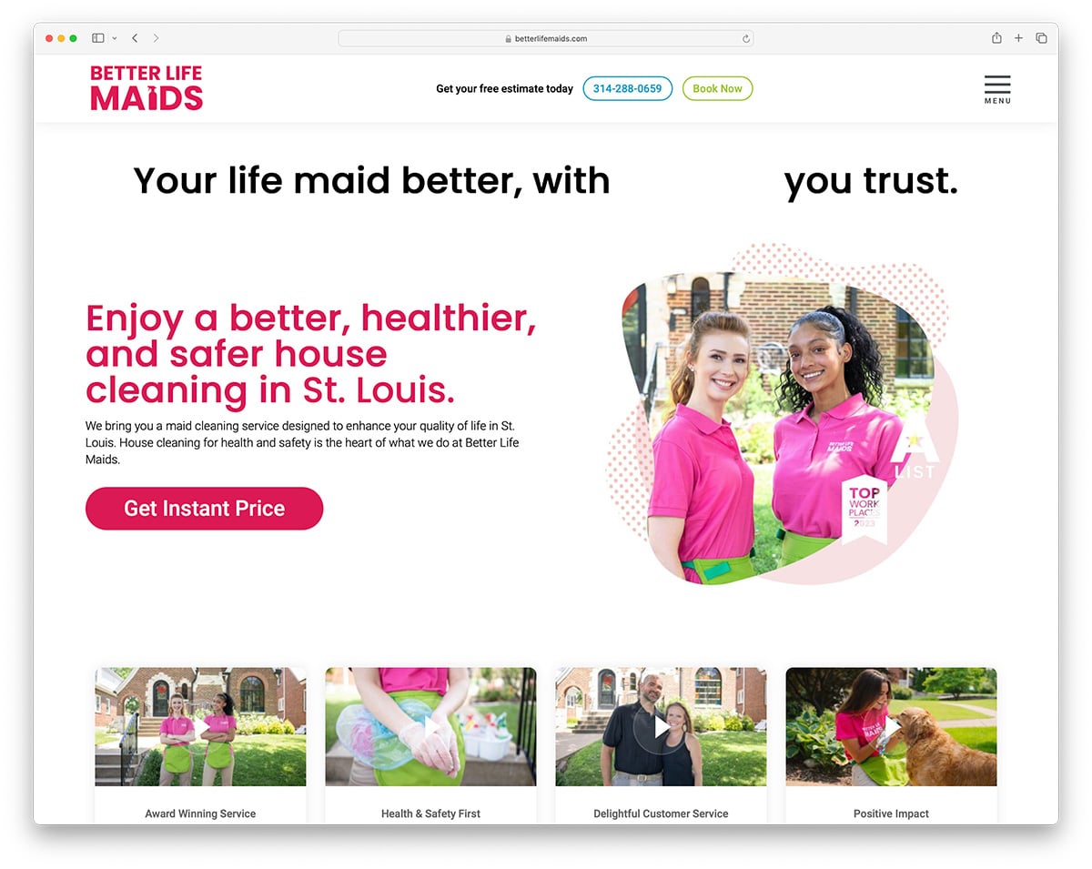Better Life Maids - clean cleaning service website