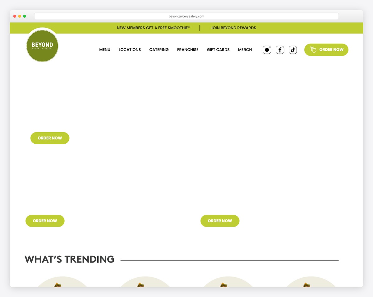 beyond juicery + eatery website example