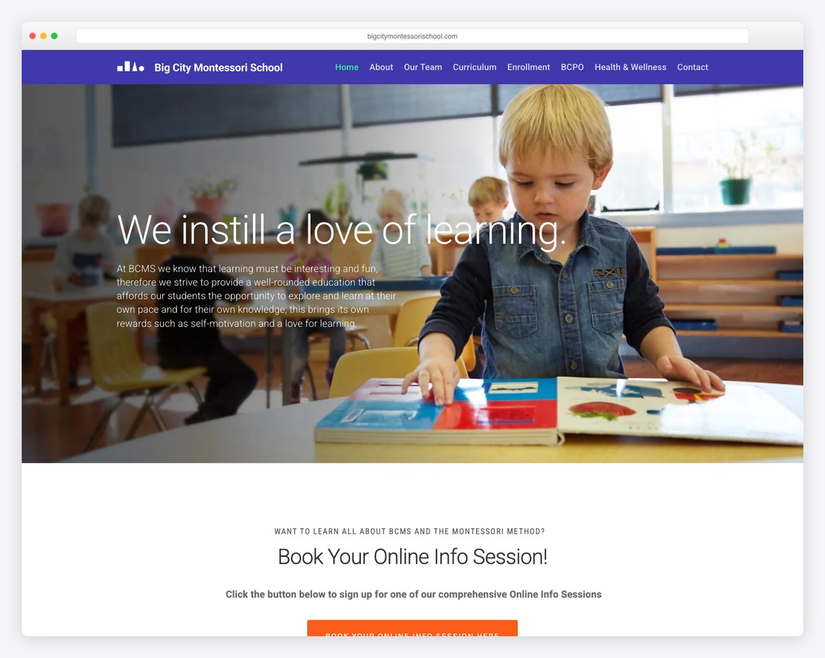 big city montessori school website example