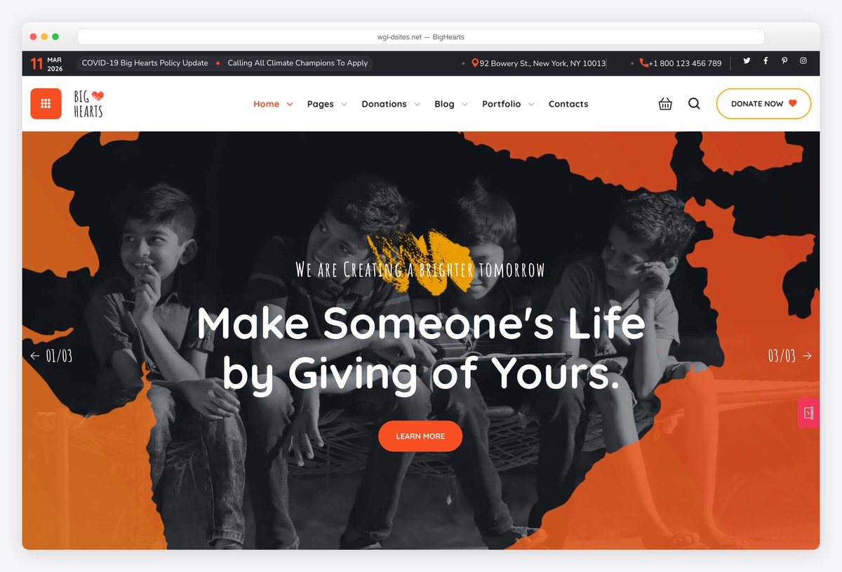 BigHearts charity and donation WordPress theme demo
