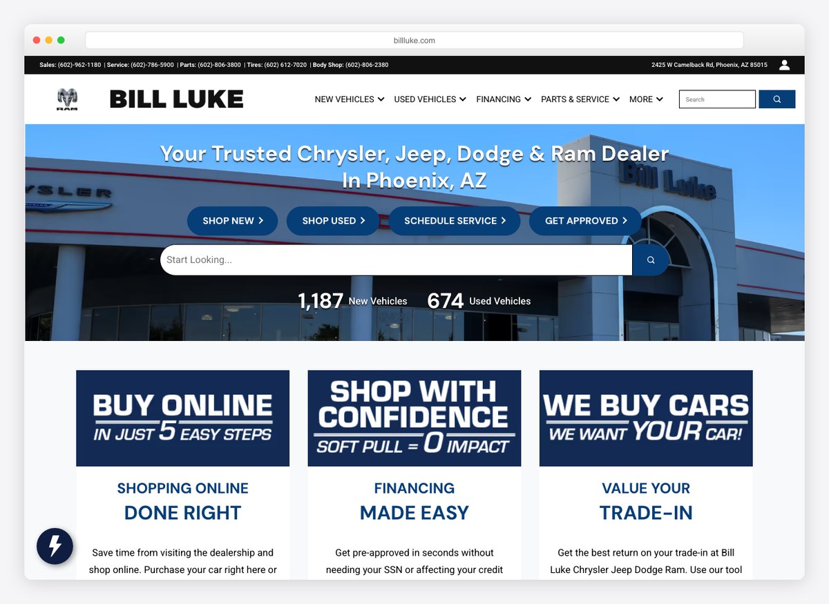 Bill Luke car dealer website homepage