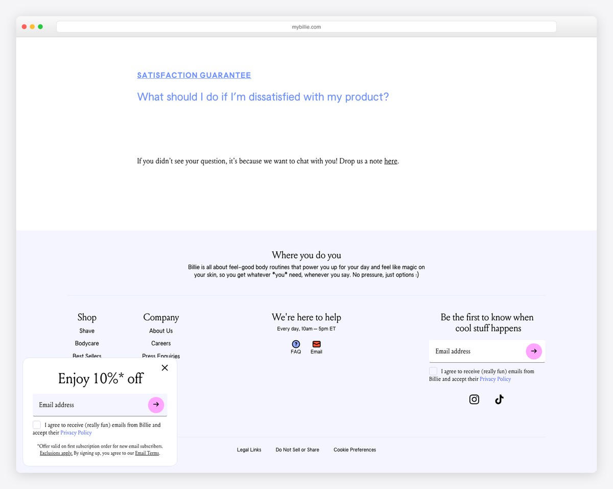 billie faq page example