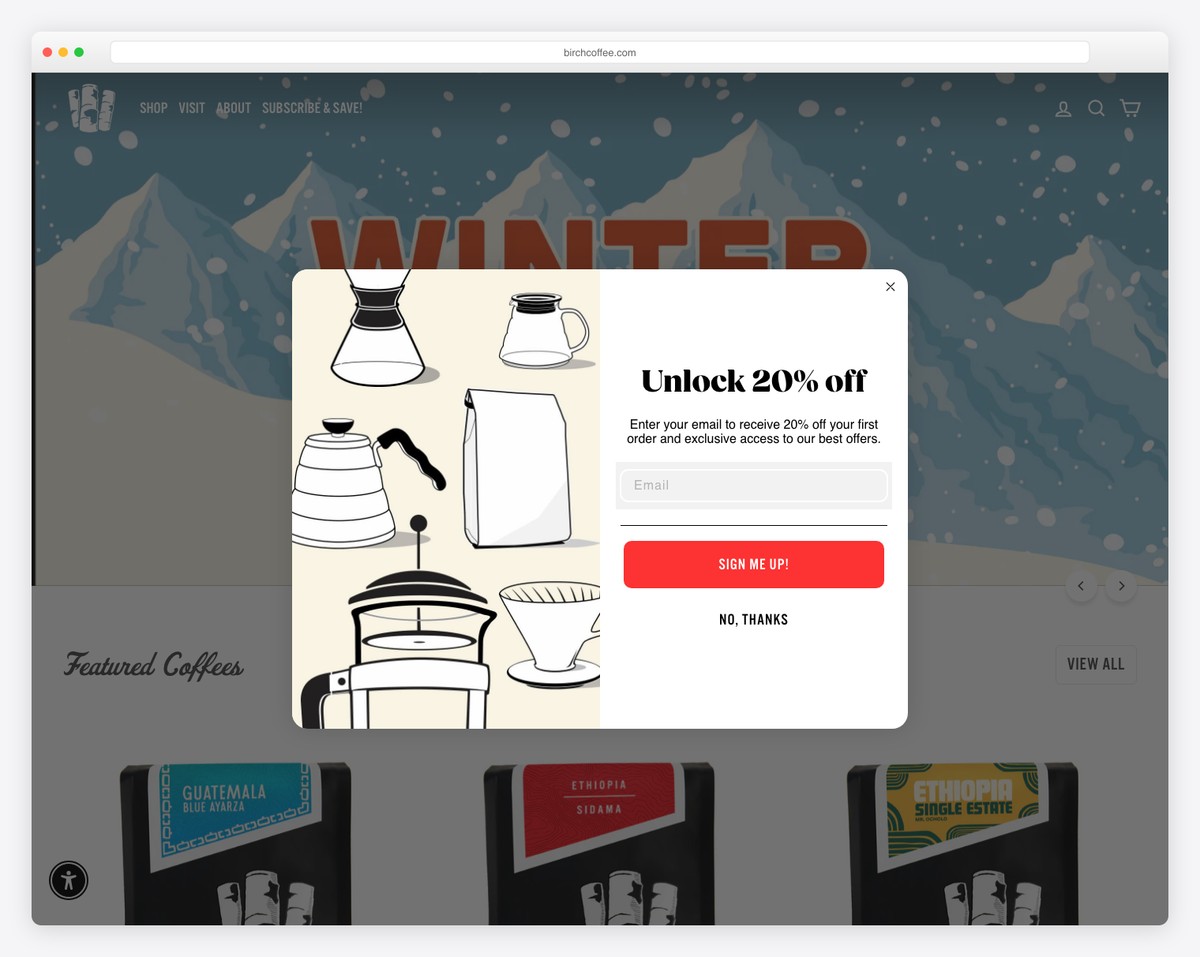 birch coffee website example